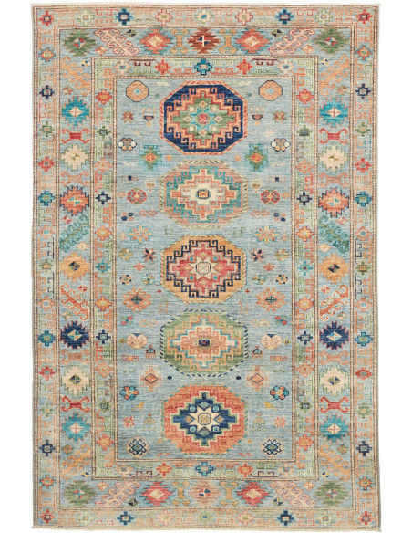 Tappeto Kazak Fine Pakistan 126x192 Azzurro Acq
