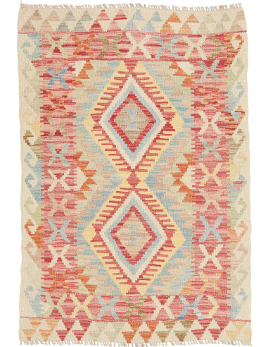 Rug Kilim Afghanistan 81x117 Cream Coral Red Sk