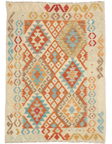 Rug Kilim Afghanistan 93x128 Ivory Cream Orange