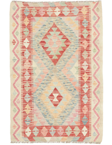 Rug Kilim Afghanistan 83x124 Coral Red Sky Blue