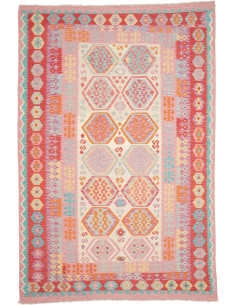 Rug Kilim Afghanistan 201x303 Coral Pink Turquo