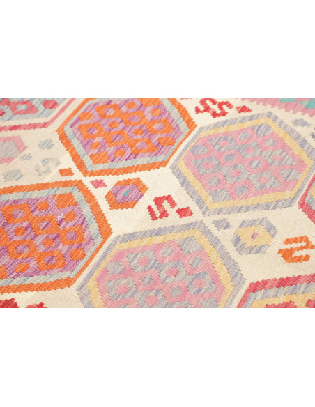 Rug Kilim Afghanistan 201x303 Coral Pink Turquo