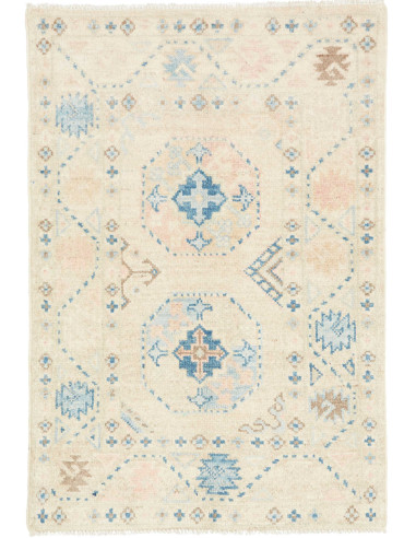 Hand Made Rug Kazak Afghanistan 62x90 Cream Blu