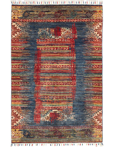 Hand Made Rug Mosaic Pakistan 102x152 Blue Red