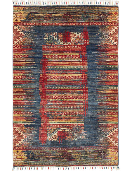 Hand Made Rug Mosaic Pakistan 102x152 Blue Red