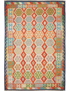 Rug Kilim Afghanistan maroon red 204x297
