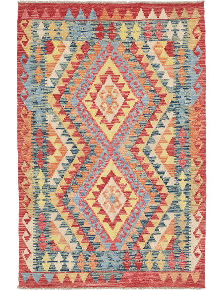 Hand Made Rug Kilim Afghanistan 100x149 Red Blu