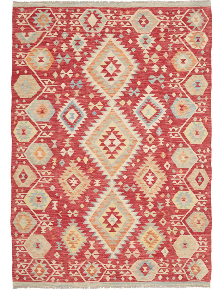 Rug Kilim Afghanistan 176x246 Deep Red Cream Pa