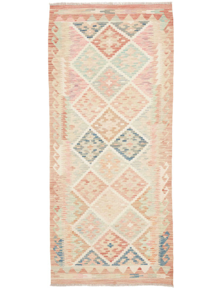 Rug Kilim Afghanistan 86x198 Beige Pink Blue Or