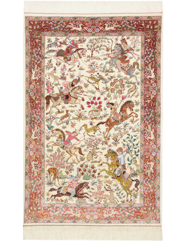 Rug Ghom Silk Persia 100x153 Cream Bordeaux Gre