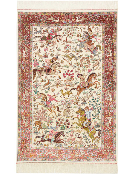 Rug Ghom Silk Persia 100x153 Cream Bordeaux Gre