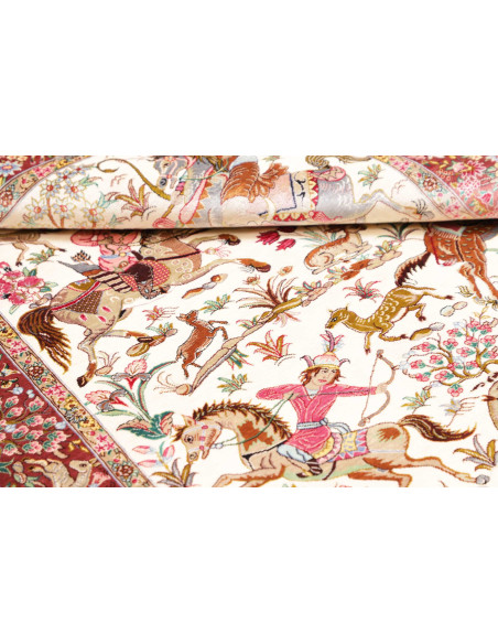 Rug Ghom Silk Persia 100x153 Cream Bordeaux Gre