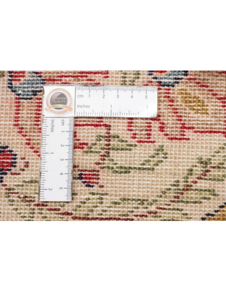 Persian Ghom rug with all-over boteh pattern, hand-carded wool on cotton. Cream, red, and blue colors. A traditional art piece f