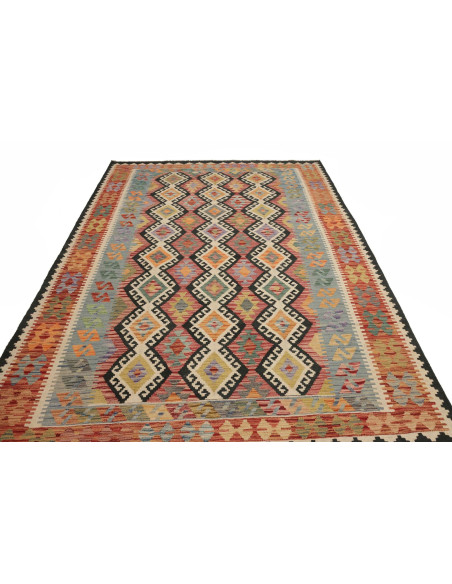 Rug Kilim Afghanistan maroon sky blue 204x302