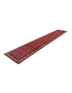 Persian Hamadan wool runner. Traditional design with geometric medallions on a red background. Warm colors and authentic robustn 2