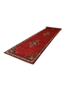Shop authentic Persian Hamadan runner rug. Red wool rug with geometric medallions, ideal for hallways and entrances. Artisanal q 2