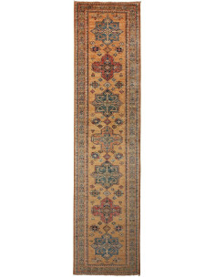 Rug Kazak Fine Pakistan 74x303 Ochre Teal Coral