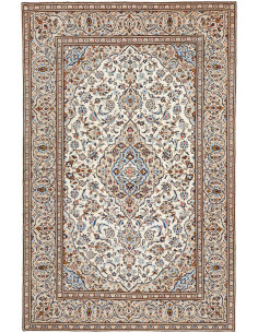 Hand Made Rug Kashan Persia 200x308 Cream Blue
