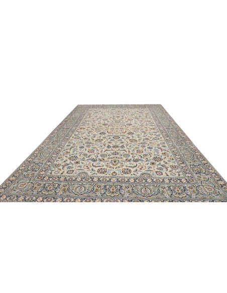 Hand Made Rug Kashan Persia 273x388 Cream Blue
