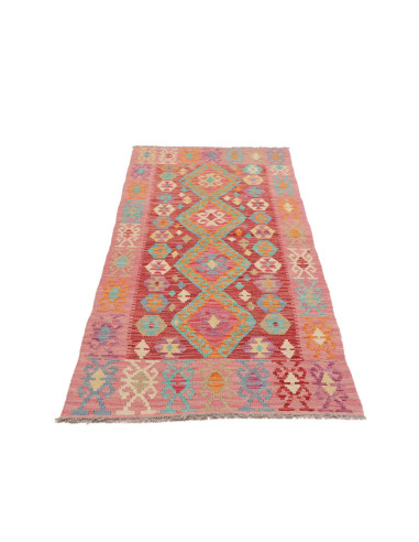 Rug Kilim Afghanistan 80x196 Red Pink Turquoise