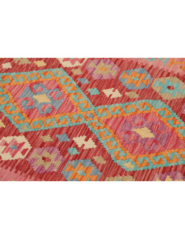 Rug Kilim Afghanistan 80x196 Red Pink Turquoise