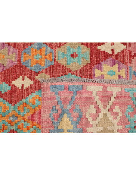 Rug Kilim Afghanistan 80x196 Red Pink Turquoise
