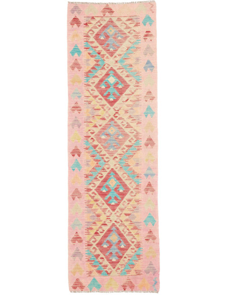 Rug Kilim Afghanistan 62x198 Pink Red Turquoise