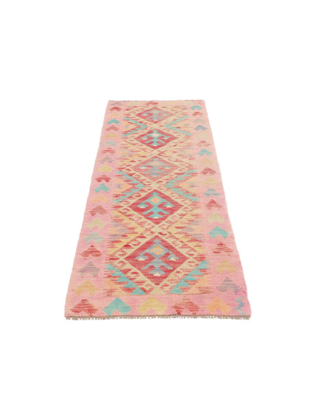 Rug Kilim Afghanistan 62x198 Pink Red Turquoise