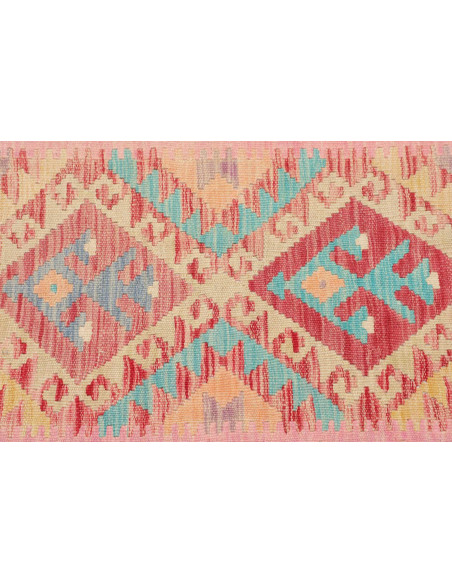 Rug Kilim Afghanistan 62x198 Pink Red Turquoise