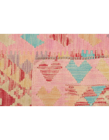 Rug Kilim Afghanistan 62x198 Pink Red Turquoise