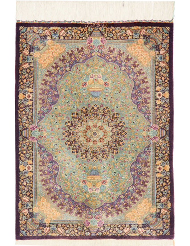 Rug Ghom Silk Persia 60x84 Mint Green Aubergine
