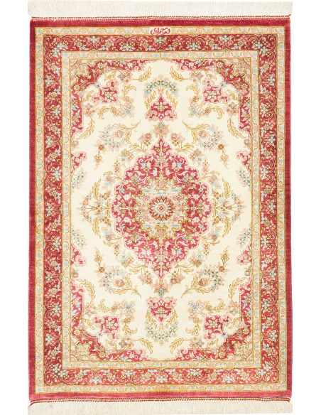 Tappeto Ghom Seta Persia 60x87 Crema Rosso
