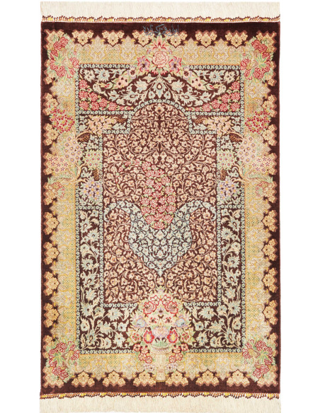 Rug Ghom Silk Persia 60x92 Burgundy Brown Pale