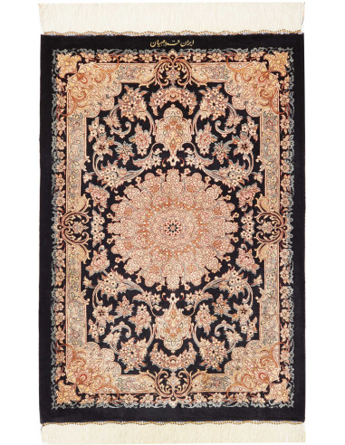 Tappeto Ghom Seta Persia 62x90 Nero Crema