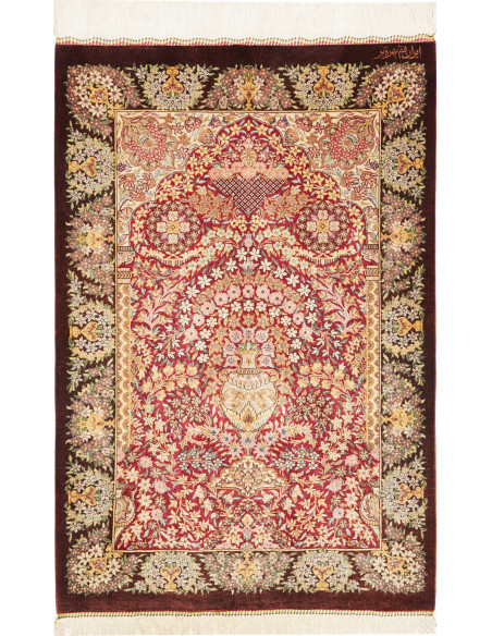 Tappeto Ghom Seta Persia 63x94 Bordeaux Marrone