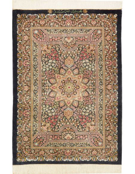 Tappeto Ghom Seta Persia 62x90 Nero Rosa