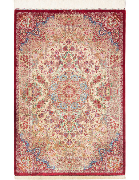 Rug Ghom Silk Persia 81x118 Cream Red