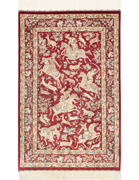 Rug Ghom Silk Persia 80x124 Crimson Red Cream A