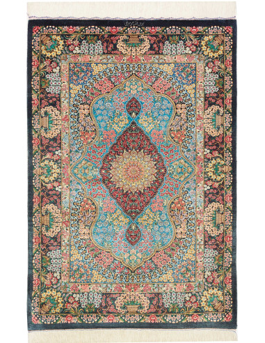 Rug Ghom Silk Persia 78x117 Turquoise Burgundy