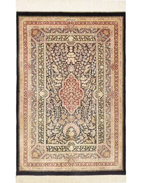 Rug Ghom Silk Persia 79x118 Black Cream