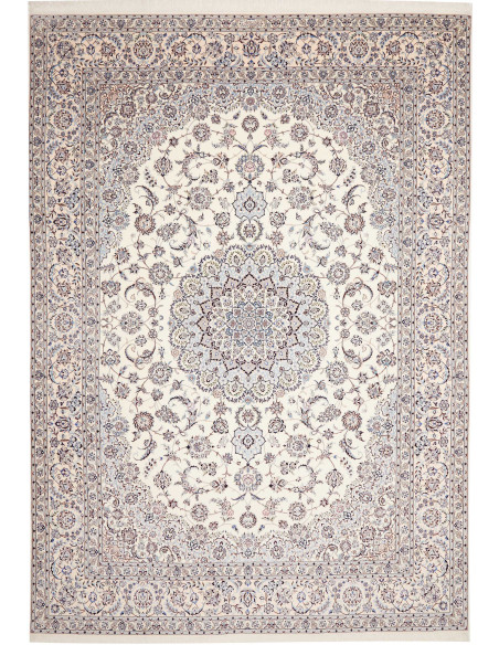 Tappeto Nain 6La persiano in lana e seta. Elegante medaglione floreale su fondo crema. Scopri l'arte e la qualità dei tappeti Na