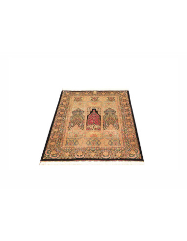 Ghom Seta Persia Floreale Nero Rosso 82x118 Cm