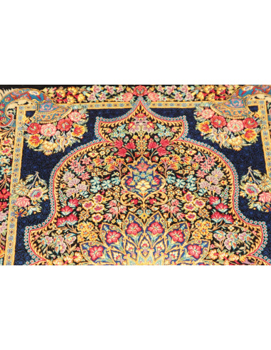 Tappeto Ghom Seta Persia 58x89 Blu Notte Oro