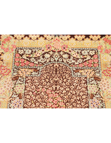 Rug Ghom Silk Persia 60x92 Burgundy Brown Pale