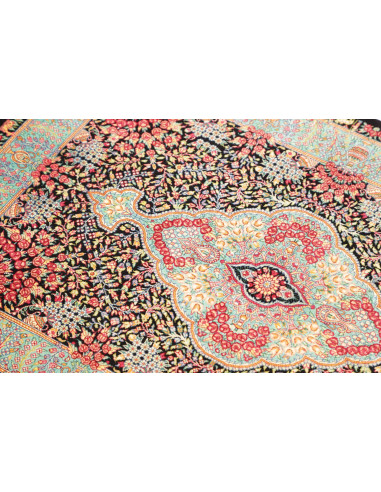 Tappeto Ghom Seta Persia 63x93 Nero Turchese
