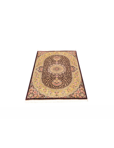 Tappeto Ghom Seta Persia 79x124 Bordeaux Giallo