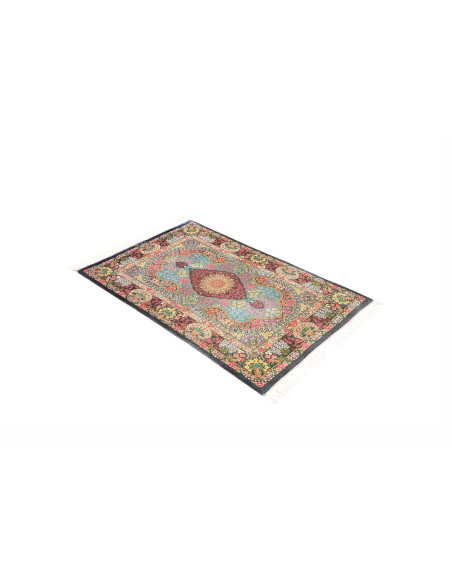 Rug Ghom Silk Persia 78x117 Turquoise Burgundy