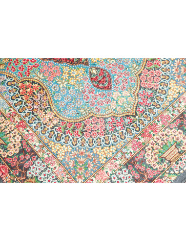 Rug Ghom Silk Persia 78x117 Turquoise Burgundy