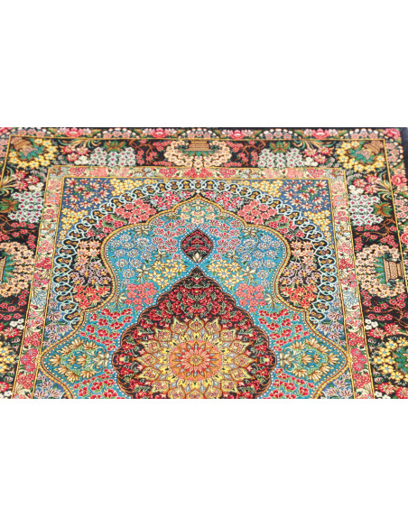 Rug Ghom Silk Persia 78x117 Turquoise Burgundy