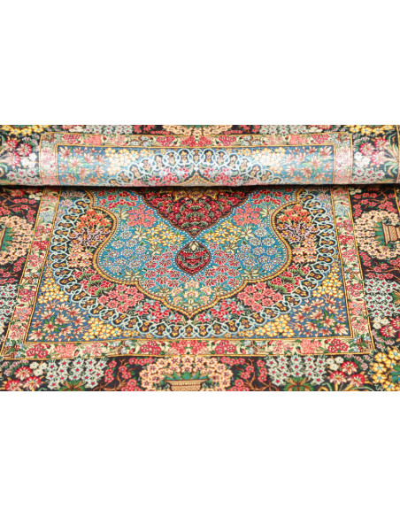 Rug Ghom Silk Persia 78x117 Turquoise Burgundy